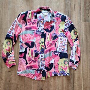 Vintage Abstract Painted Button Up Long Sleeve Top